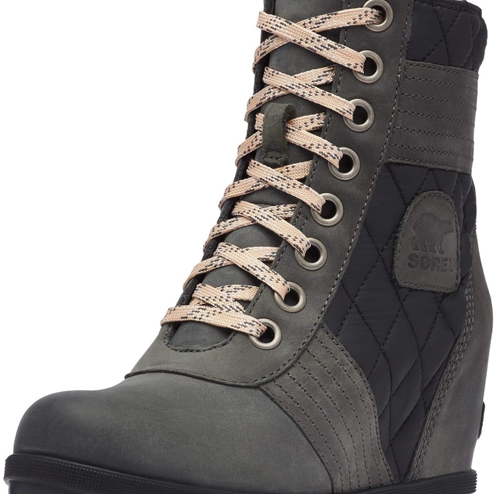 Sorel Lexie Dark-Camp Slate Lace-Up Waterproof Wedge Boots Size 8